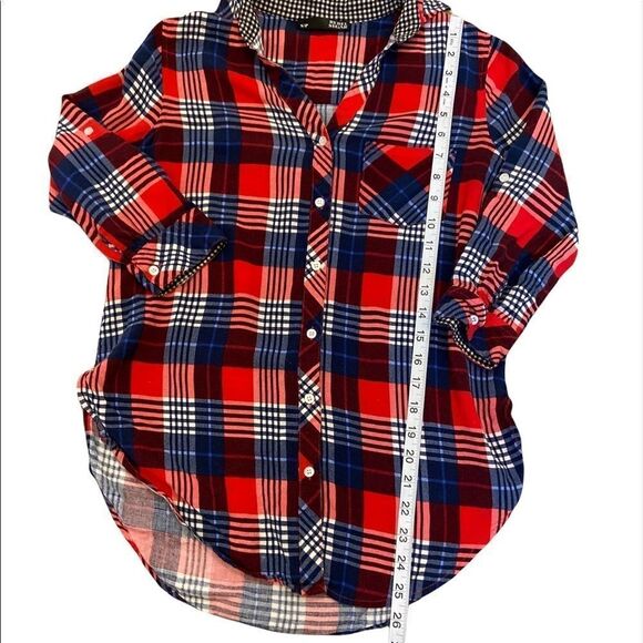 REBEL SUGAR Red&Blue Plaid Lightweight Button Up Collared Casual Top S - Picture 6 of 8